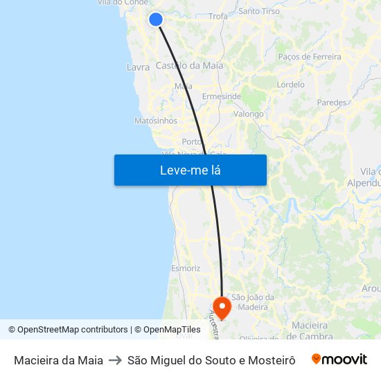 Macieira da Maia to São Miguel do Souto e Mosteirô map