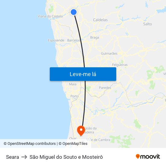 Seara to São Miguel do Souto e Mosteirô map