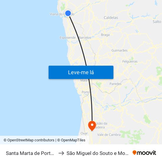 Santa Marta de Portuzelo to São Miguel do Souto e Mosteirô map