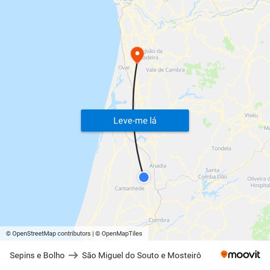 Sepins e Bolho to São Miguel do Souto e Mosteirô map