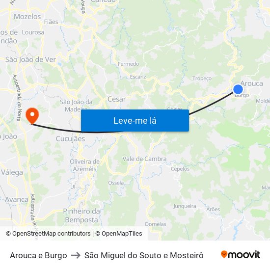 Arouca e Burgo to São Miguel do Souto e Mosteirô map