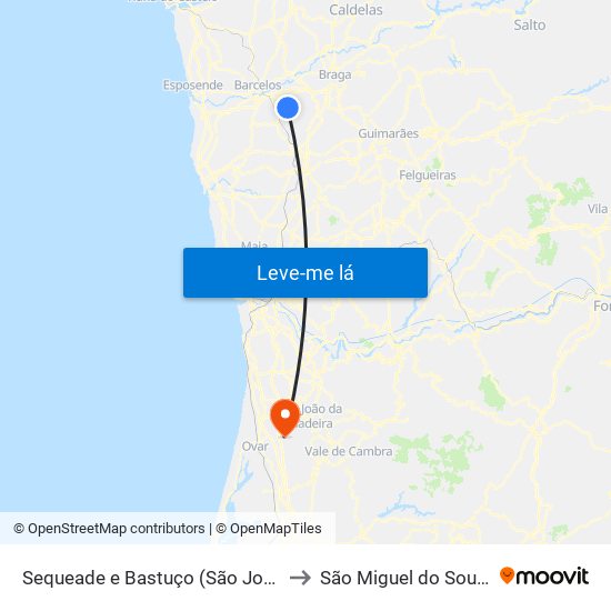 Sequeade e Bastuço (São João e Santo Estêvão) to São Miguel do Souto e Mosteirô map