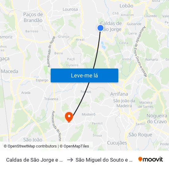 Caldas de São Jorge e Pigeiros to São Miguel do Souto e Mosteirô map
