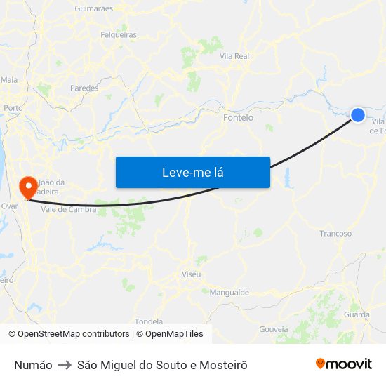 Numão to São Miguel do Souto e Mosteirô map