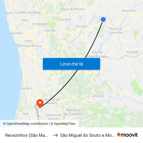 Recezinhos (São Mamede) to São Miguel do Souto e Mosteirô map