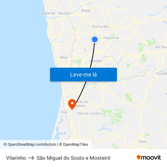 Vilarinho to São Miguel do Souto e Mosteirô map