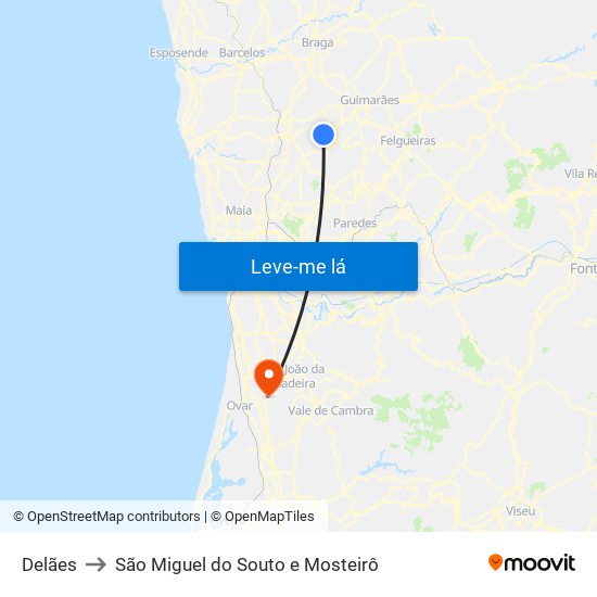 Delães to São Miguel do Souto e Mosteirô map
