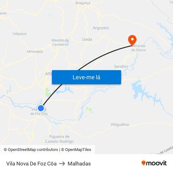 Vila Nova De Foz Côa to Malhadas map