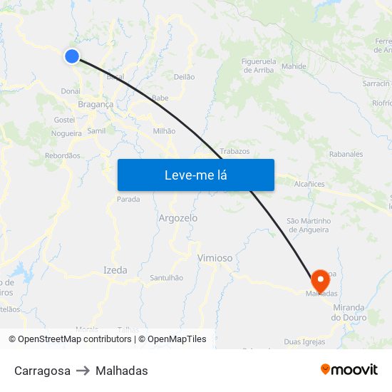 Carragosa to Malhadas map