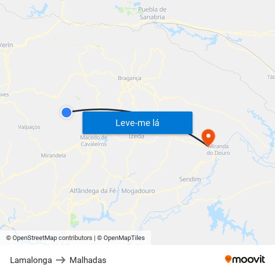 Lamalonga to Malhadas map