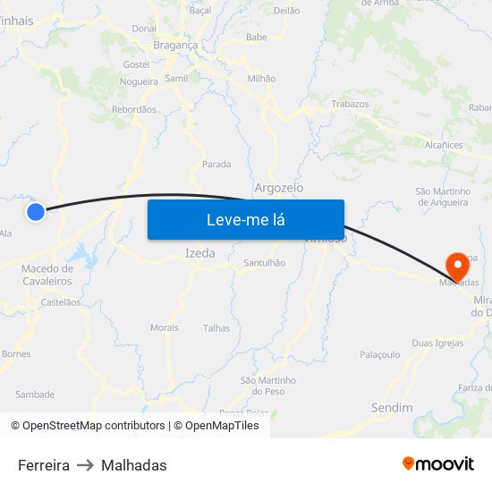 Ferreira to Malhadas map