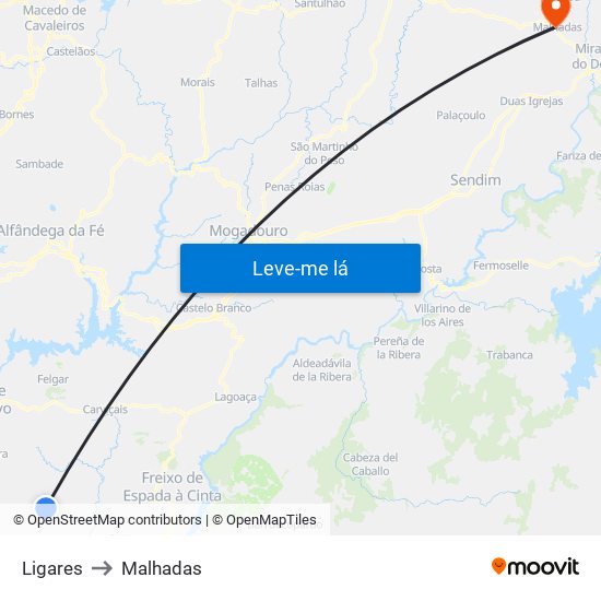 Ligares to Malhadas map