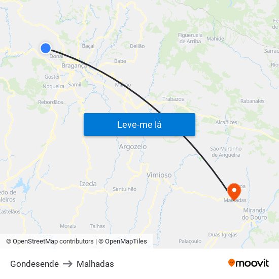 Gondesende to Malhadas map