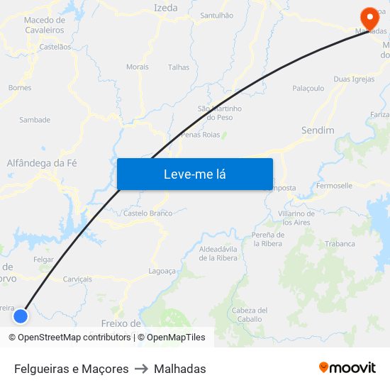Felgueiras e Maçores to Malhadas map