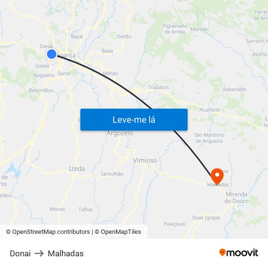 Donai to Malhadas map