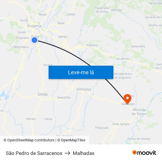 São Pedro de Sarracenos to Malhadas map