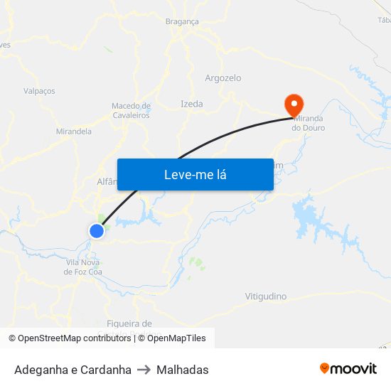 Adeganha e Cardanha to Malhadas map