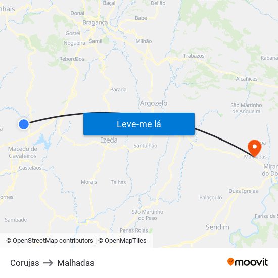 Corujas to Malhadas map