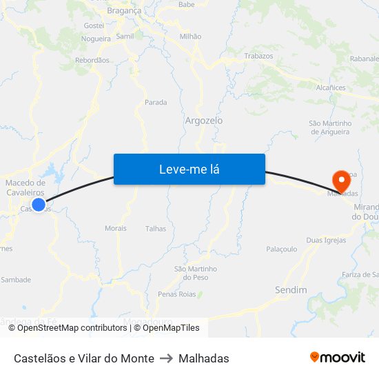 Castelãos e Vilar do Monte to Malhadas map