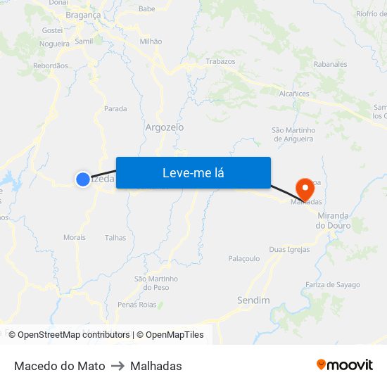 Macedo do Mato to Malhadas map
