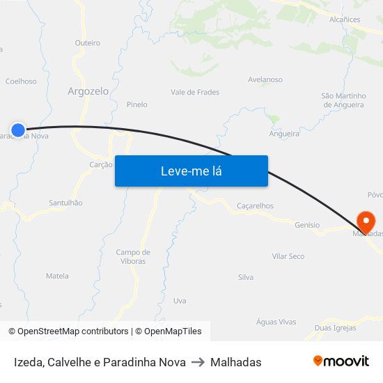 Izeda, Calvelhe e Paradinha Nova to Malhadas map