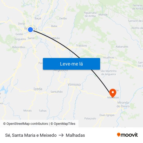 Sé, Santa Maria e Meixedo to Malhadas map