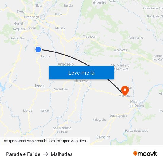 Parada e Faílde to Malhadas map