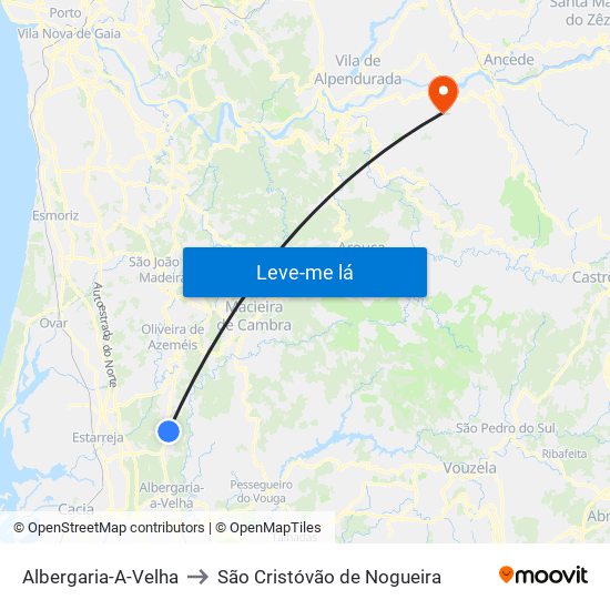 Albergaria-A-Velha to São Cristóvão de Nogueira map