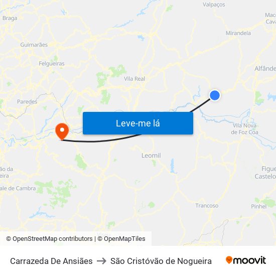 Carrazeda De Ansiães to São Cristóvão de Nogueira map