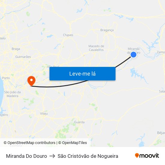 Miranda Do Douro to São Cristóvão de Nogueira map
