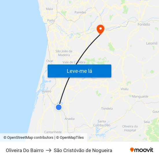 Oliveira Do Bairro to São Cristóvão de Nogueira map