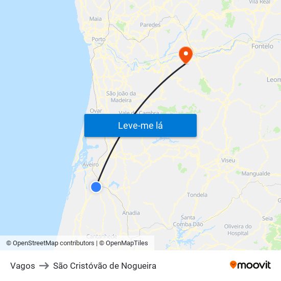 Vagos to São Cristóvão de Nogueira map