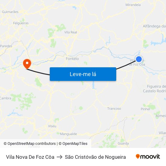 Vila Nova De Foz Côa to São Cristóvão de Nogueira map