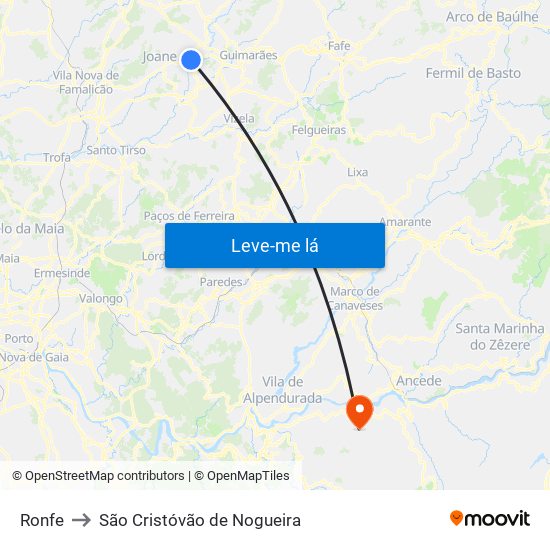 Ronfe to São Cristóvão de Nogueira map