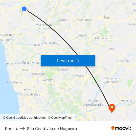 Pereira to São Cristóvão de Nogueira map