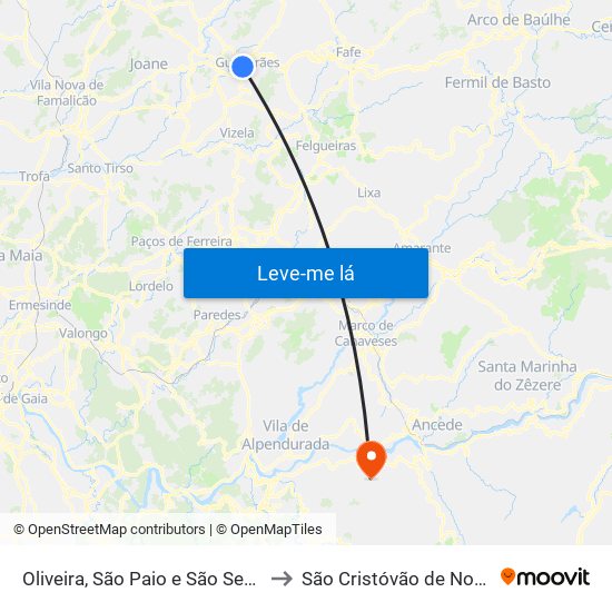 Oliveira, São Paio e São Sebastião to São Cristóvão de Nogueira map