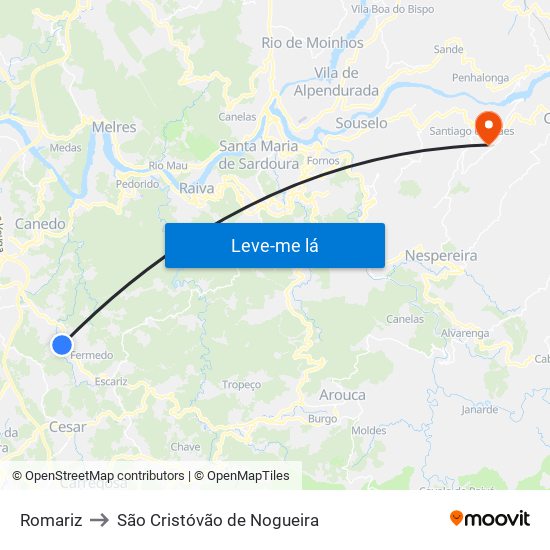 Romariz to São Cristóvão de Nogueira map