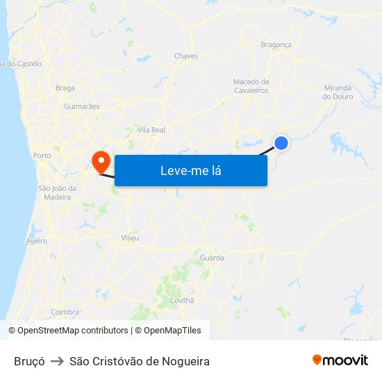 Bruçó to São Cristóvão de Nogueira map