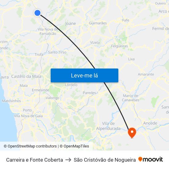 Carreira e Fonte Coberta to São Cristóvão de Nogueira map