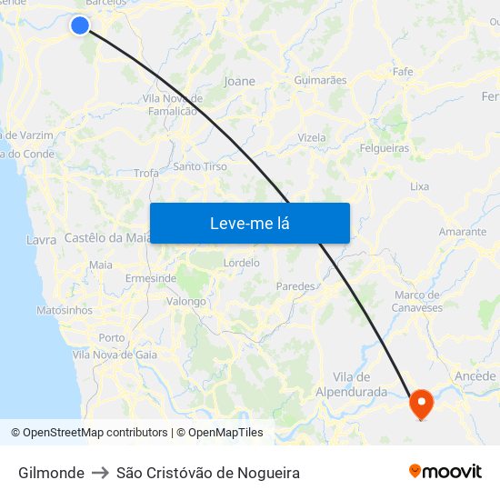 Gilmonde to São Cristóvão de Nogueira map