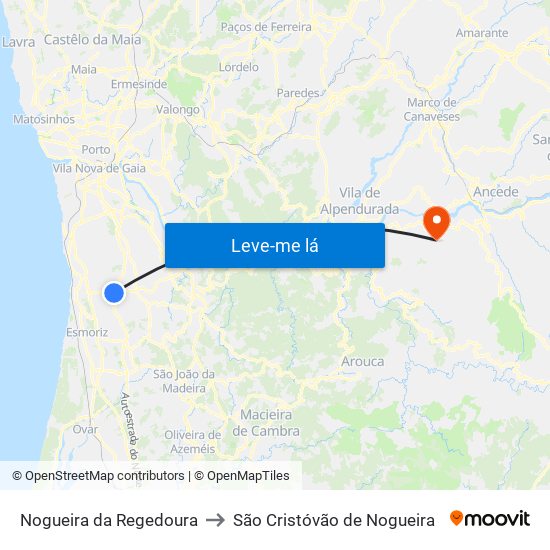 Nogueira da Regedoura to São Cristóvão de Nogueira map