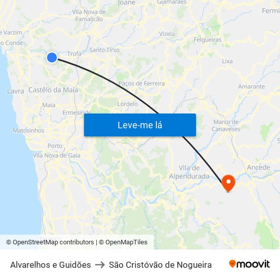 Alvarelhos e Guidões to São Cristóvão de Nogueira map