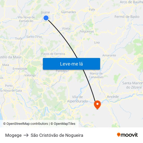 Mogege to São Cristóvão de Nogueira map