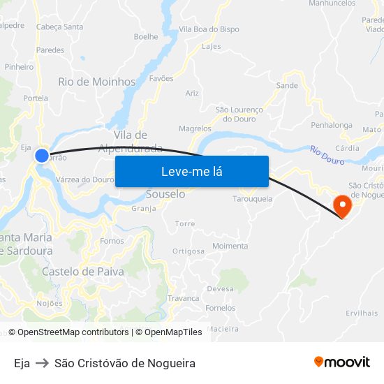 Eja to São Cristóvão de Nogueira map