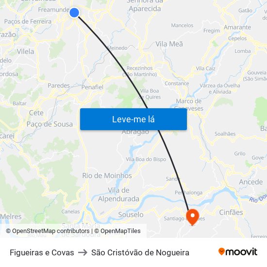 Figueiras e Covas to São Cristóvão de Nogueira map