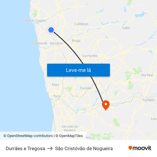 Durrães e Tregosa to São Cristóvão de Nogueira map
