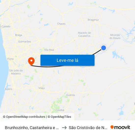 Brunhozinho, Castanheira e Sanhoane to São Cristóvão de Nogueira map