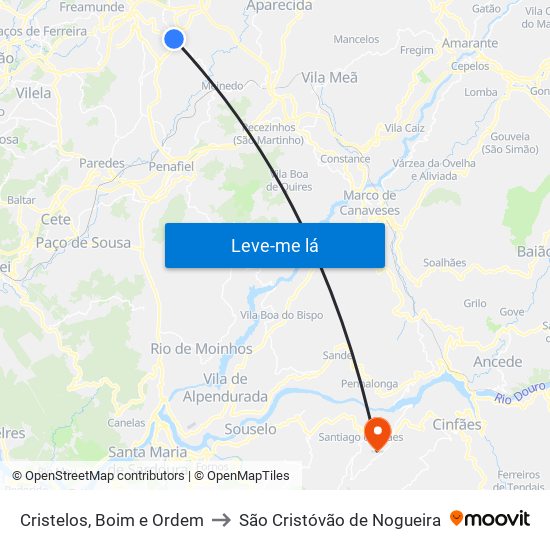 Cristelos, Boim e Ordem to São Cristóvão de Nogueira map