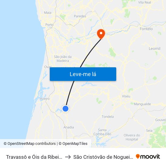 Travassô e Óis da Ribeira to São Cristóvão de Nogueira map