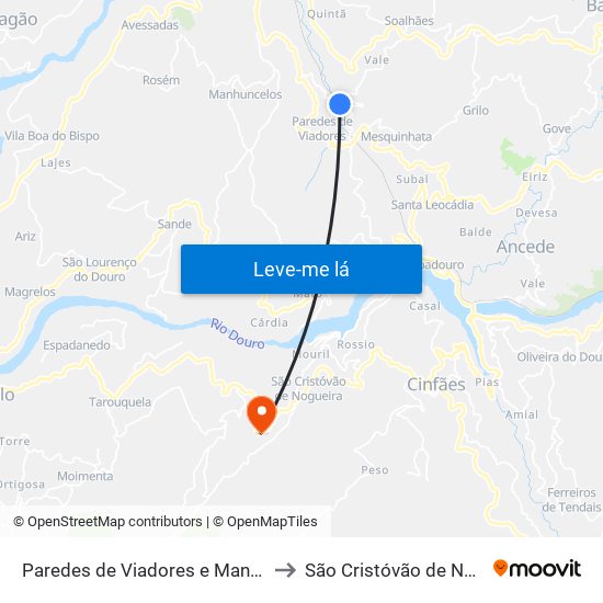 Paredes de Viadores e Manhuncelos to São Cristóvão de Nogueira map